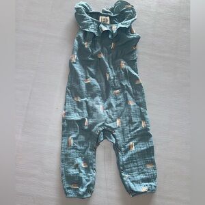 Dot Dot Smile Blue Romper with White and Orange Accents